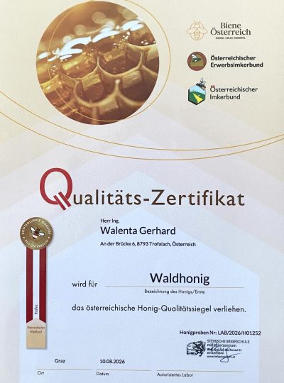 Qualitätszertifikat Honig