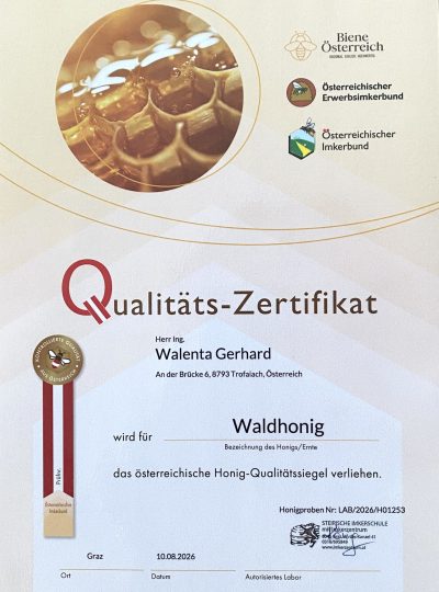 Honig Qualitätszertifikat